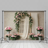 Aperturee - Aperturee Greenery Floral Window White Yarn Wedding Backdrop